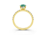Yellow gold Pear Cut Green Sapphire Pave Band Solitaire Ring with Four-Prong Setting_27
