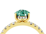 Yellow gold Pear Cut Green Sapphire Pave Band Solitaire Ring with Four-Prong Setting_28