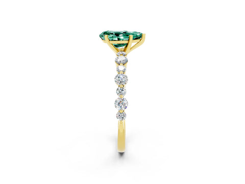 Yellow gold Pear Cut Green Sapphire Prong Set Engagement Ring with Pavé Band_2