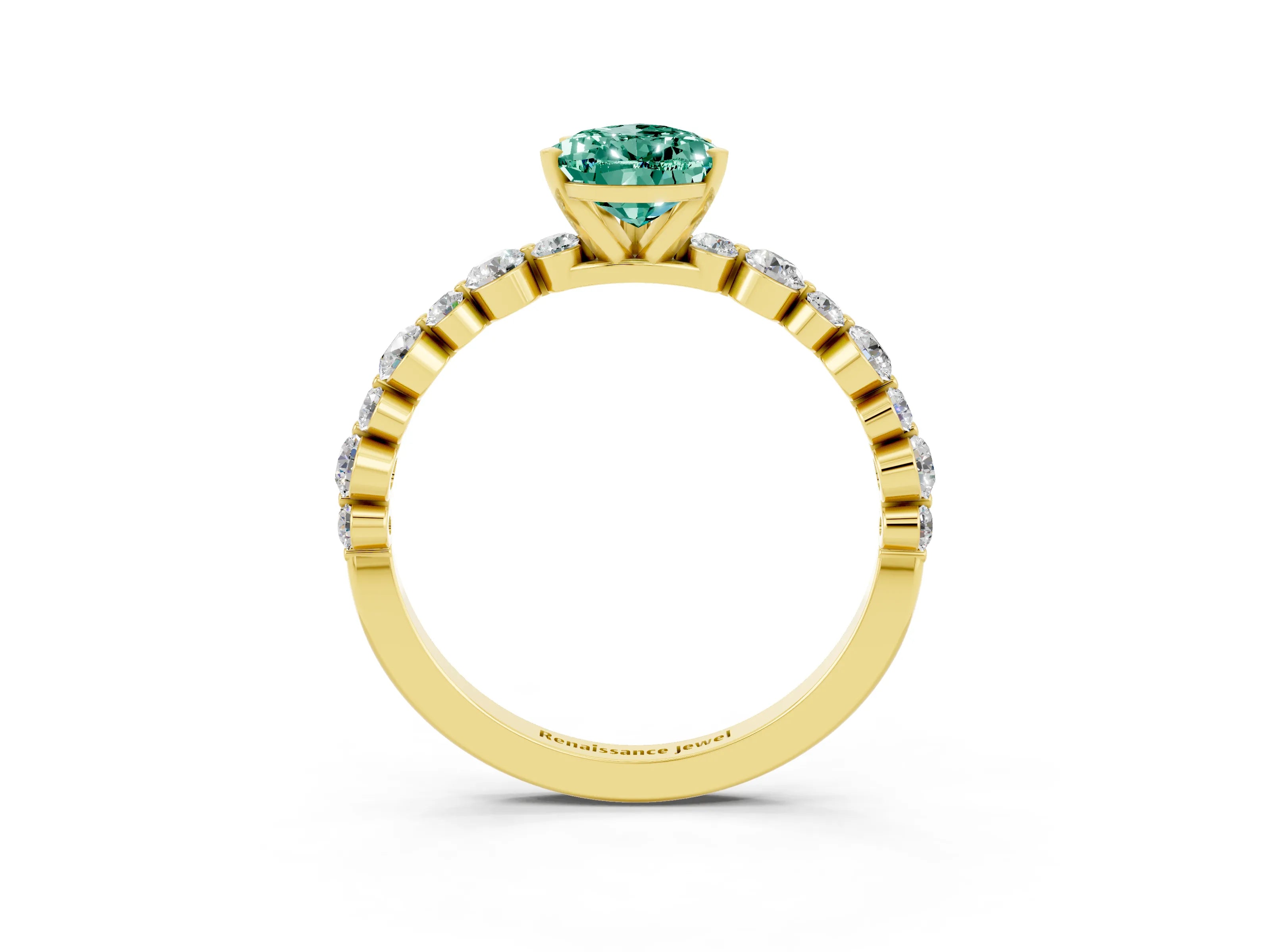 Yellow gold Pear Cut Green Sapphire Prong Set Engagement Ring with Pavé Band_3
