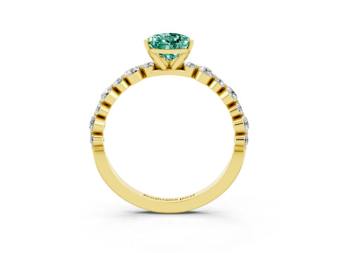 Yellow gold Pear Cut Green Sapphire Prong Set Engagement Ring with Pavé Band_3