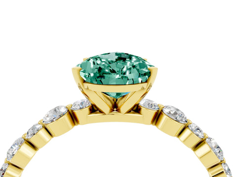 Yellow gold Pear Cut Green Sapphire Prong Set Engagement Ring with Pavé Band_4