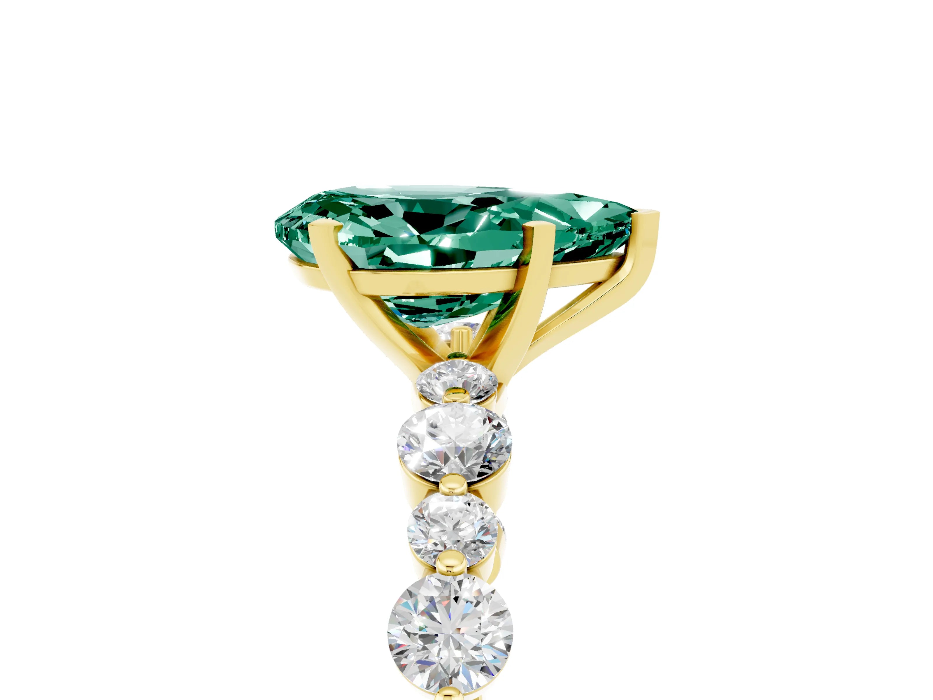 Yellow gold Pear Cut Green Sapphire Prong Set Engagement Ring with Pavé Band_5