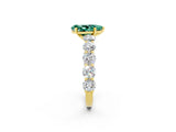 Yellow gold Pear Cut Green Sapphire Prong Setting with Side Stones on a Pave Band_2