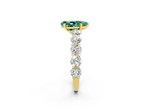 Yellow gold Pear Cut Green Sapphire Prong Setting with Side Stones on a Pave Band_2