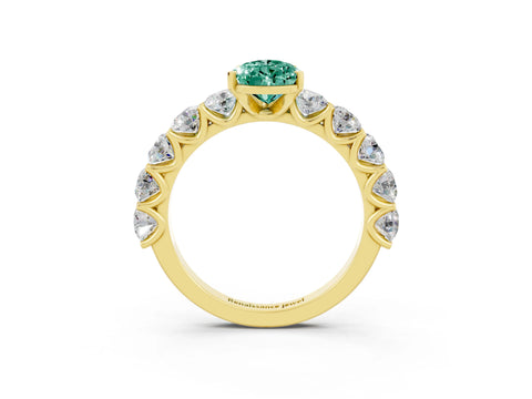 Yellow gold Pear Cut Green Sapphire Prong Setting with Side Stones on a Pave Band_3