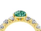 Yellow gold Pear Cut Green Sapphire Prong Setting with Side Stones on a Pave Band_4