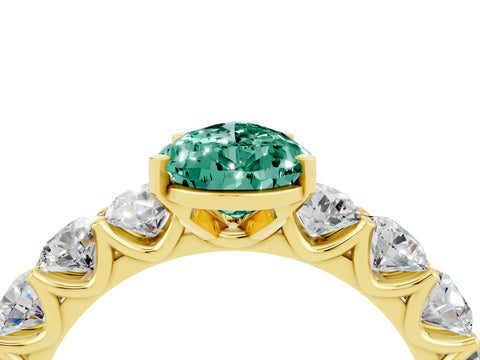 Yellow gold Pear Cut Green Sapphire Prong Setting with Side Stones on a Pave Band_4
