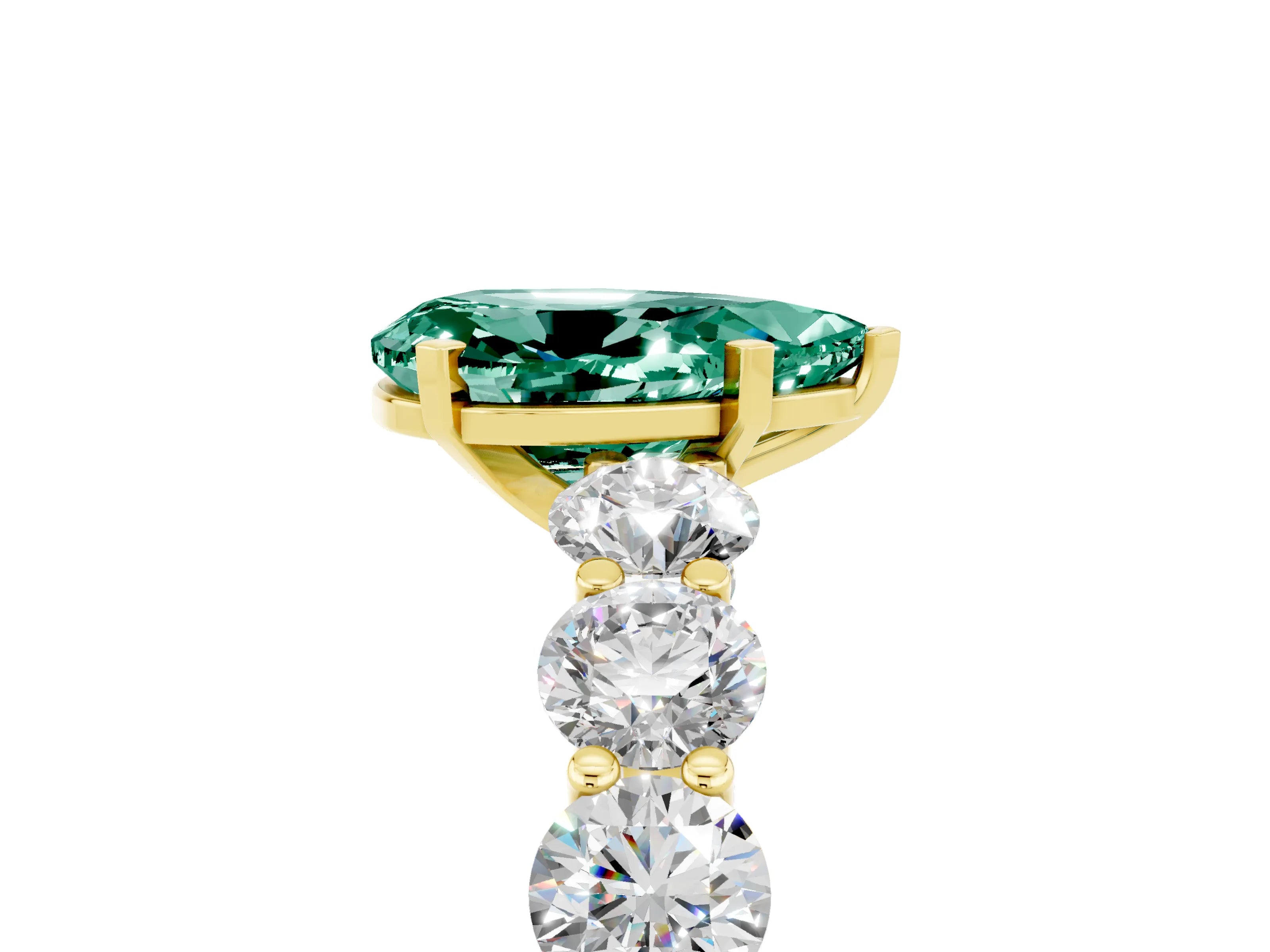 Yellow gold Pear Cut Green Sapphire Prong Setting with Side Stones on a Pave Band_5