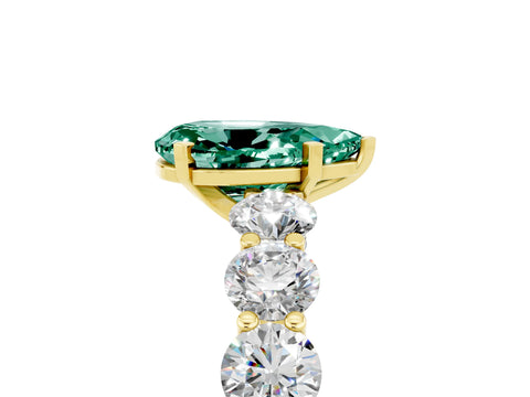 Yellow gold Pear Cut Green Sapphire Prong Setting with Side Stones on a Pave Band_5
