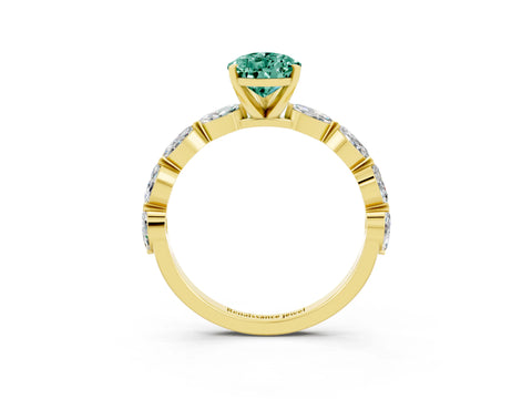 Yellow gold Pear Cut Green Sapphire Ring with Marquise Side Stones and Prong Setting_3