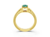 Yellow gold Pear Cut Green Sapphire Ring with Milgrain Pavé Band and Four-Prong Setting_15