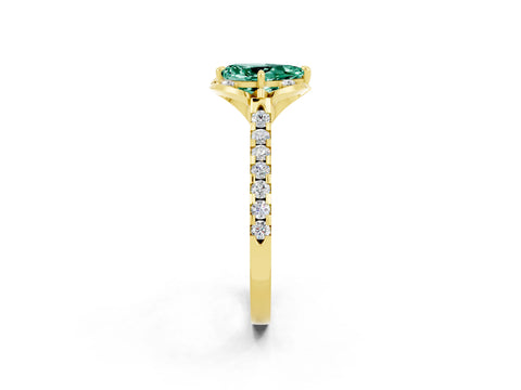 Yellow gold Pear Cut Green Sapphire Ring with Pavé Band and Floral Prong Setting_2