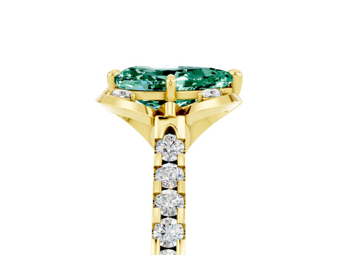 Yellow gold Pear Cut Green Sapphire Ring with Pavé Band and Floral Prong Setting_5