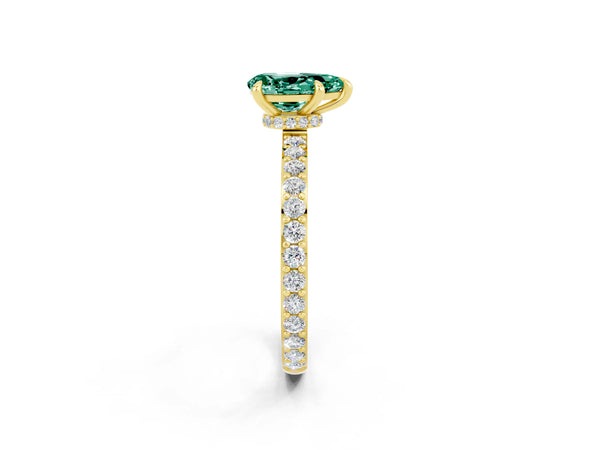 Yellow gold Pear Cut Green Sapphire Pavé Engagement Ring with Round  Accents and Prong Setting