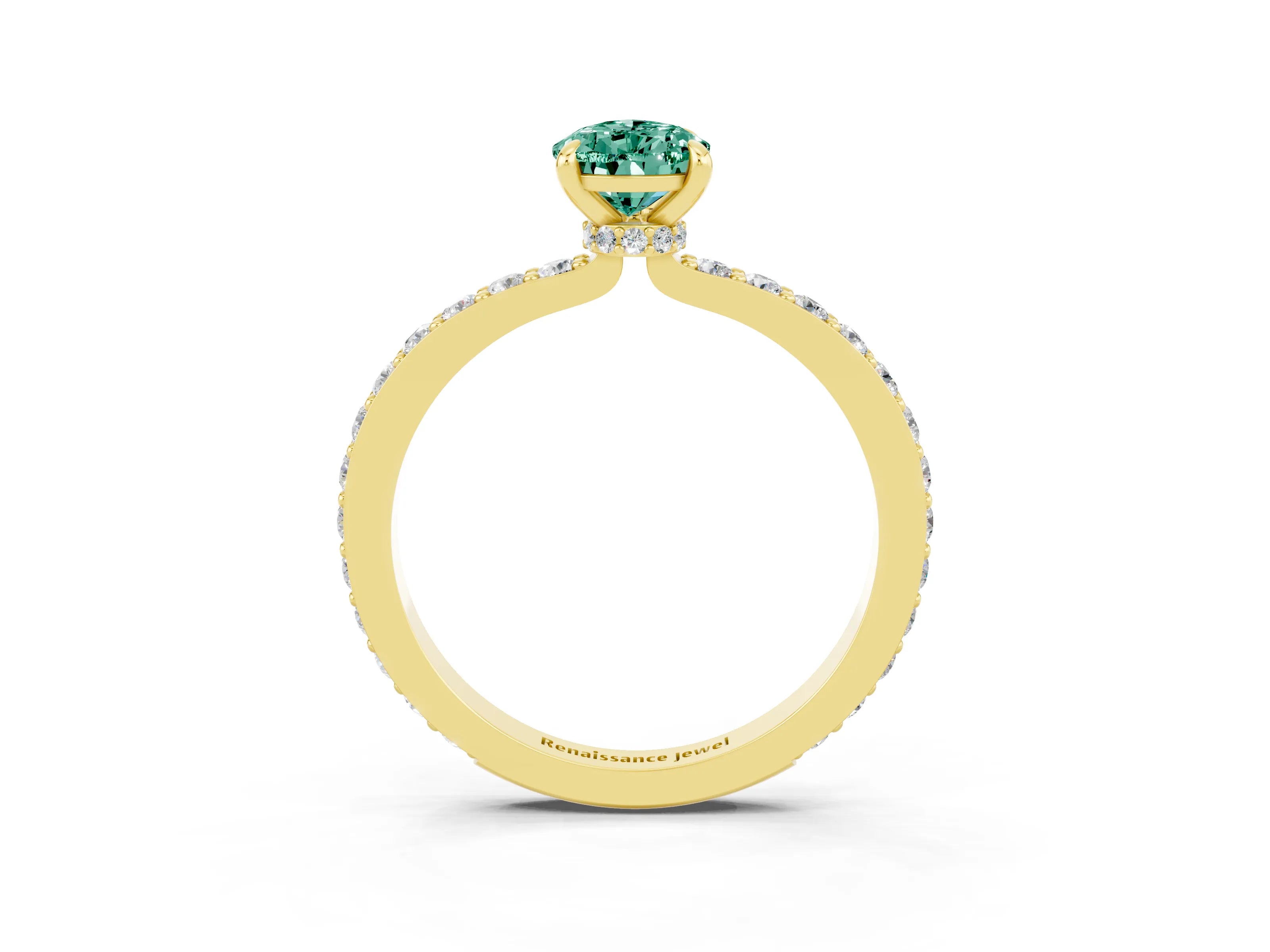 Yellow gold Pear Cut Green Sapphire Ring with Pavé Band and Four-Prong Setting_3