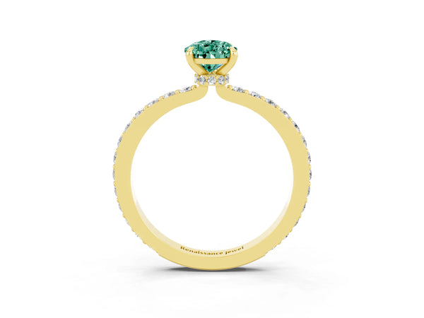 Yellow gold Pear Cut Green Sapphire Pavé Engagement Ring with Round  Accents and Prong Setting