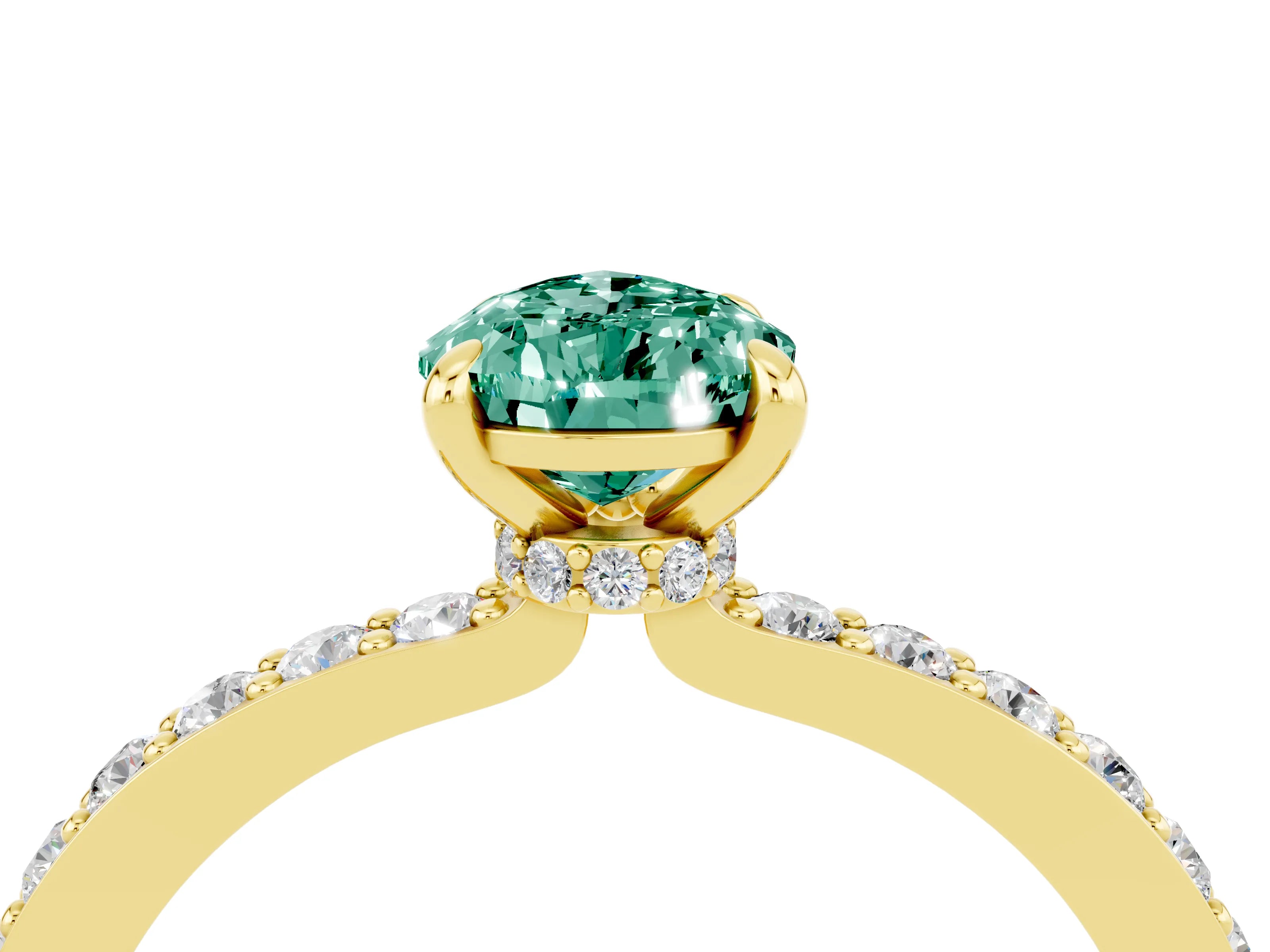 Yellow gold Pear Cut Green Sapphire Ring with Pavé Band and Four-Prong Setting_4