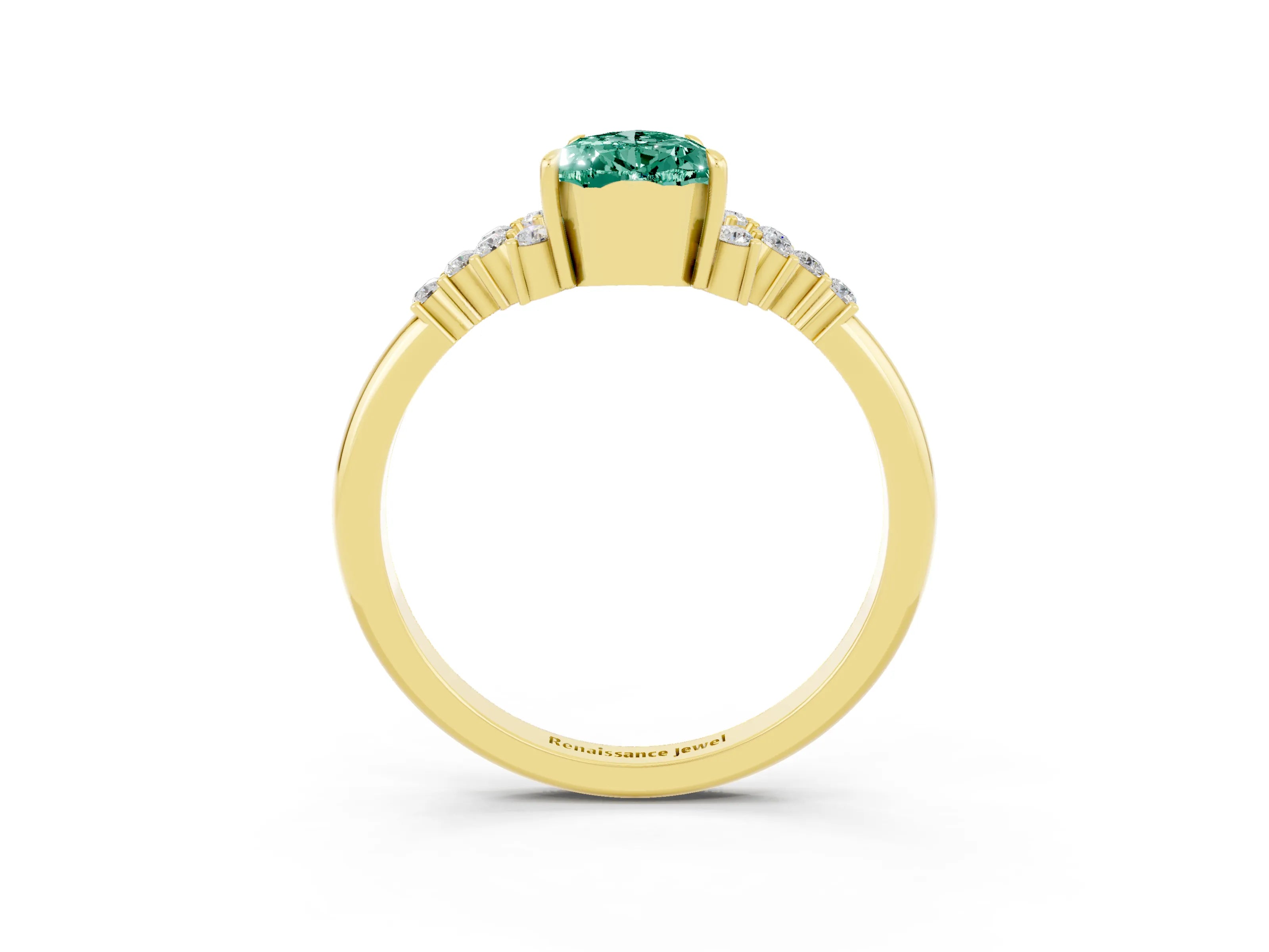 Yellow gold Pear Cut Green Sapphire Ring with Side Stones and Four-Prong Setting_39