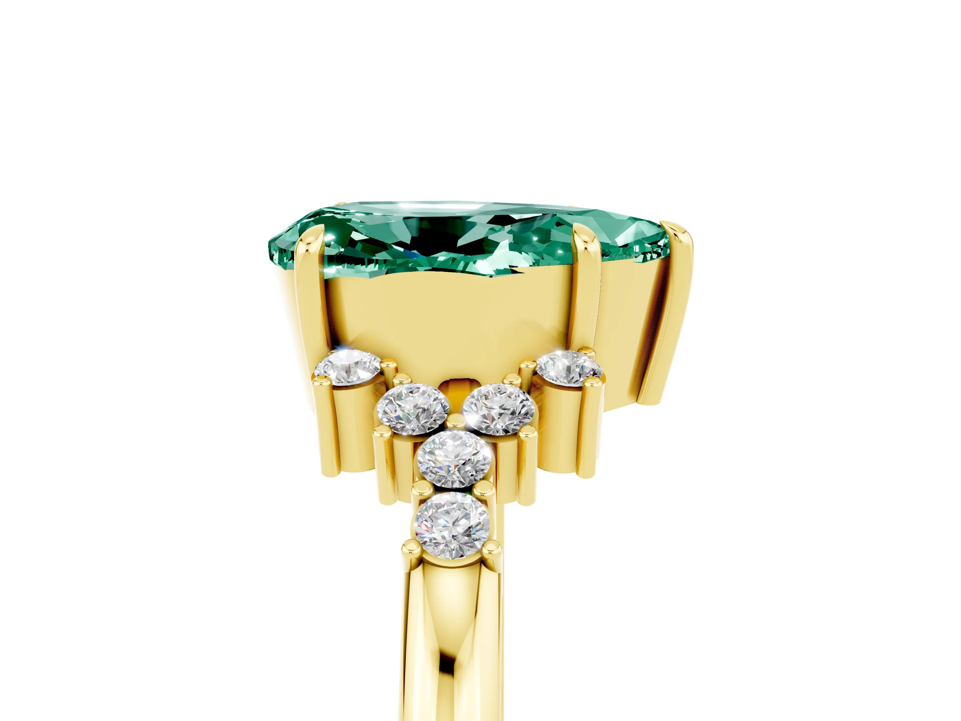 Yellow gold Pear Cut Green Sapphire Ring with Side Stones and Four-Prong Setting_41