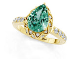 Yellow gold Pear Cut Green Sapphire Scalloped Halo Engagement Ring with Round Shared Prong Band_25