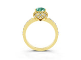 Yellow gold Pear Cut Green Sapphire Scalloped Halo Engagement Ring with Round Shared Prong Band_27