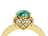 Yellow gold Pear Cut Green Sapphire Scalloped Halo Engagement Ring with Round Shared Prong Band_28