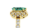 Yellow gold Pear Cut Green Sapphire Scalloped Halo Engagement Ring with Round Shared Prong Band_29