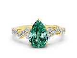 Yellow gold Pear Cut Green Sapphire Scattered Round Accent Ring with Prong Setting_12