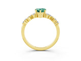 Yellow gold Pear Cut Green Sapphire Scattered Round Accent Ring with Prong Setting_15