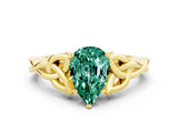 Yellow gold Pear Cut Green Sapphire Solitaire Celtic Knot Ring with Four-Prong Setting_12