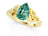 Yellow gold Pear Cut Green Sapphire Solitaire Celtic Knot Ring with Four-Prong Setting_13