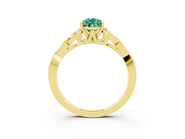 Yellow gold Pear Cut Green Sapphire Solitaire Celtic Knot Ring with Four-Prong Setting