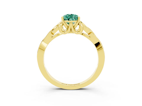 Yellow gold Pear Cut Green Sapphire Solitaire Celtic Knot Ring with Four-Prong Setting_15