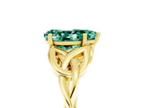 Yellow gold Pear Cut Green Sapphire Solitaire Celtic Knot Ring with Four-Prong Setting_17