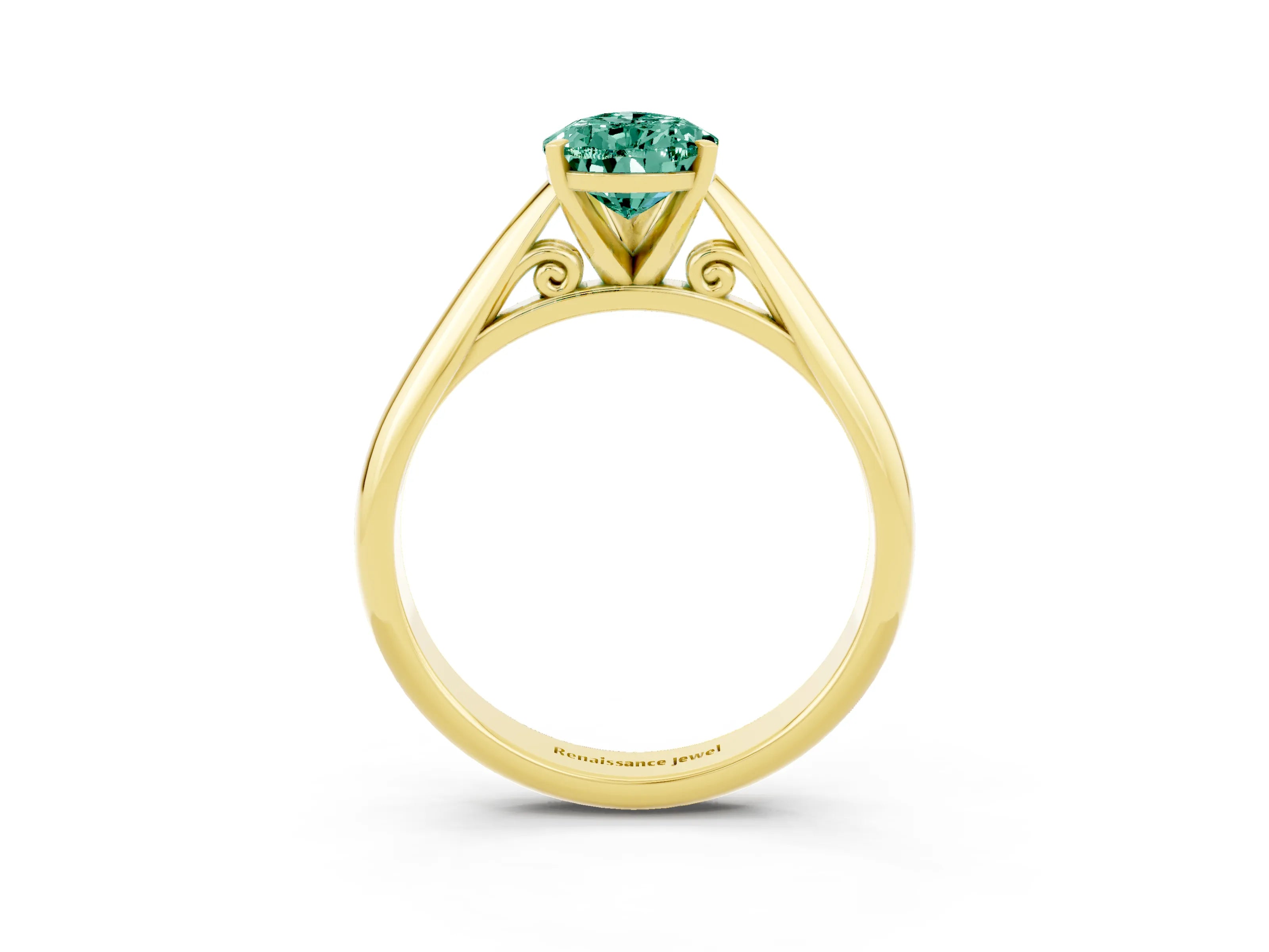 Yellow gold Pear Cut Green Sapphire Solitaire Engagement Ring with Cathedral Setting and Four-Prong Mount_15