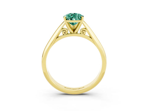 Yellow gold Pear Cut Green Sapphire Solitaire Engagement Ring with Cathedral Setting and Four-Prong Mount_15