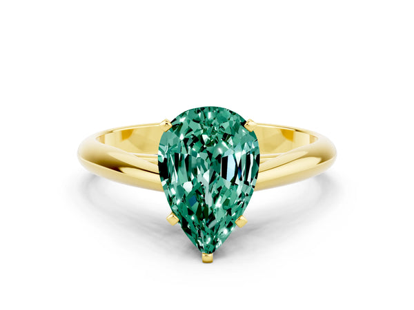 Yellow gold Pear Cut Green Sapphire Solitaire Engagement Ring with Cathedral Setting and Four-Prong Mount