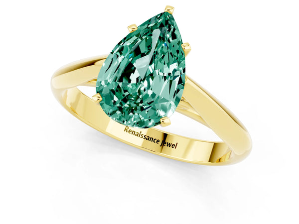 Yellow gold Pear Cut Green Sapphire Solitaire Engagement Ring with Cathedral Setting and Four-Prong Mount