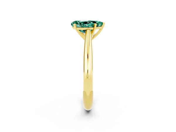 Yellow gold Pear Cut Green Sapphire Solitaire Engagement Ring with Cathedral Setting and Four-Prong Mount