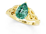 Yellow gold Pear Cut Green Sapphire Solitaire Engagement Ring with Celtic Knot Band and Four-Prong Setting_1