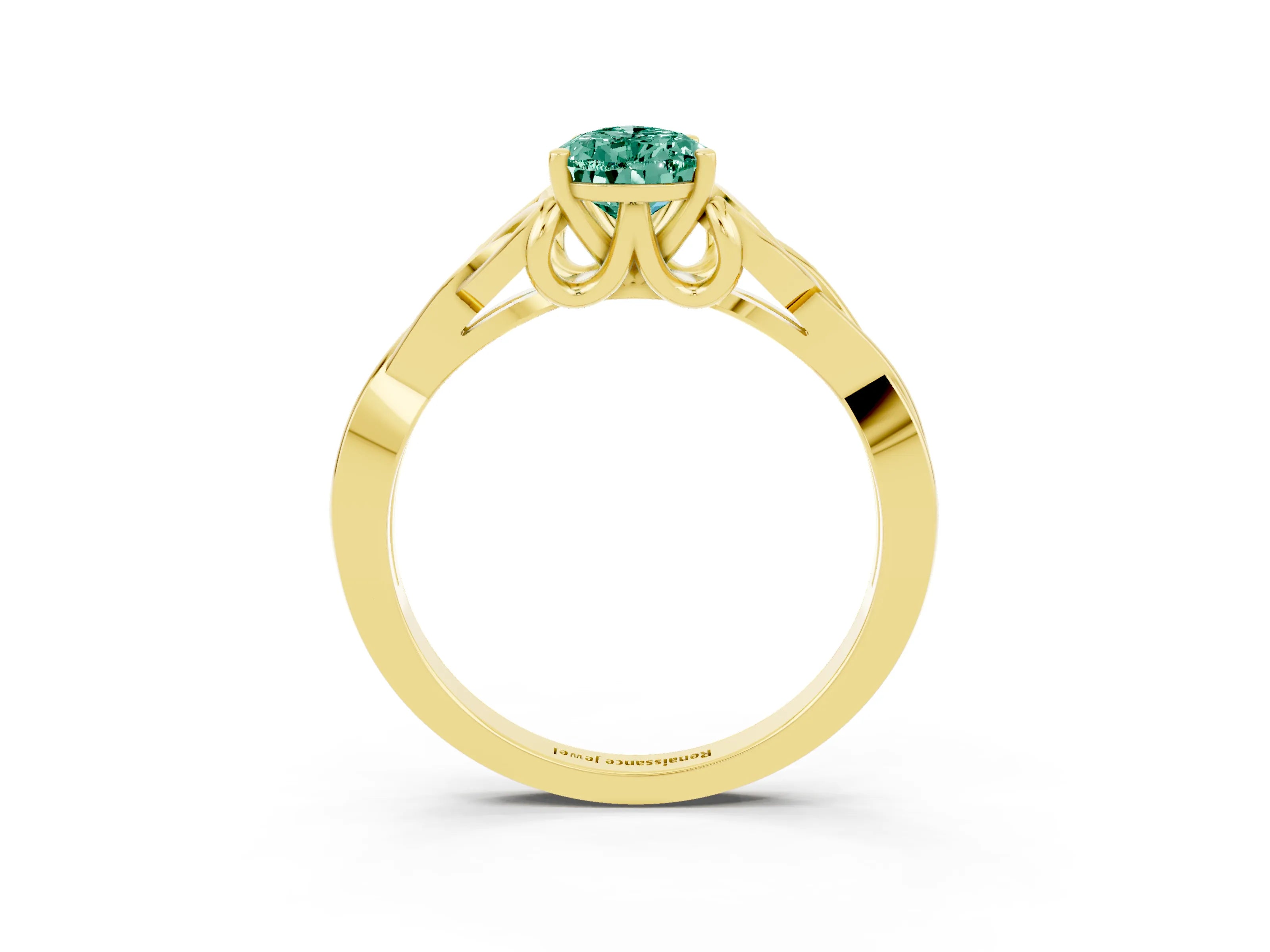 Yellow gold Pear Cut Green Sapphire Solitaire Engagement Ring with Celtic Knot Band and Four-Prong Setting_3