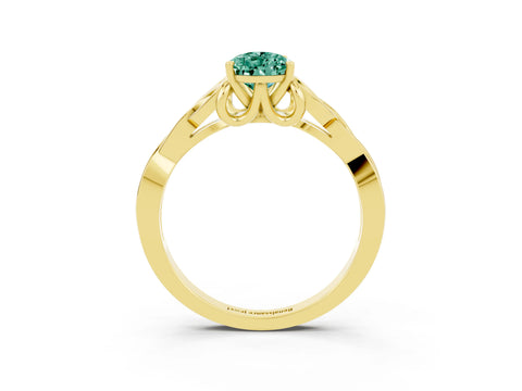 Yellow gold Pear Cut Green Sapphire Solitaire Engagement Ring with Celtic Knot Band and Four-Prong Setting_3