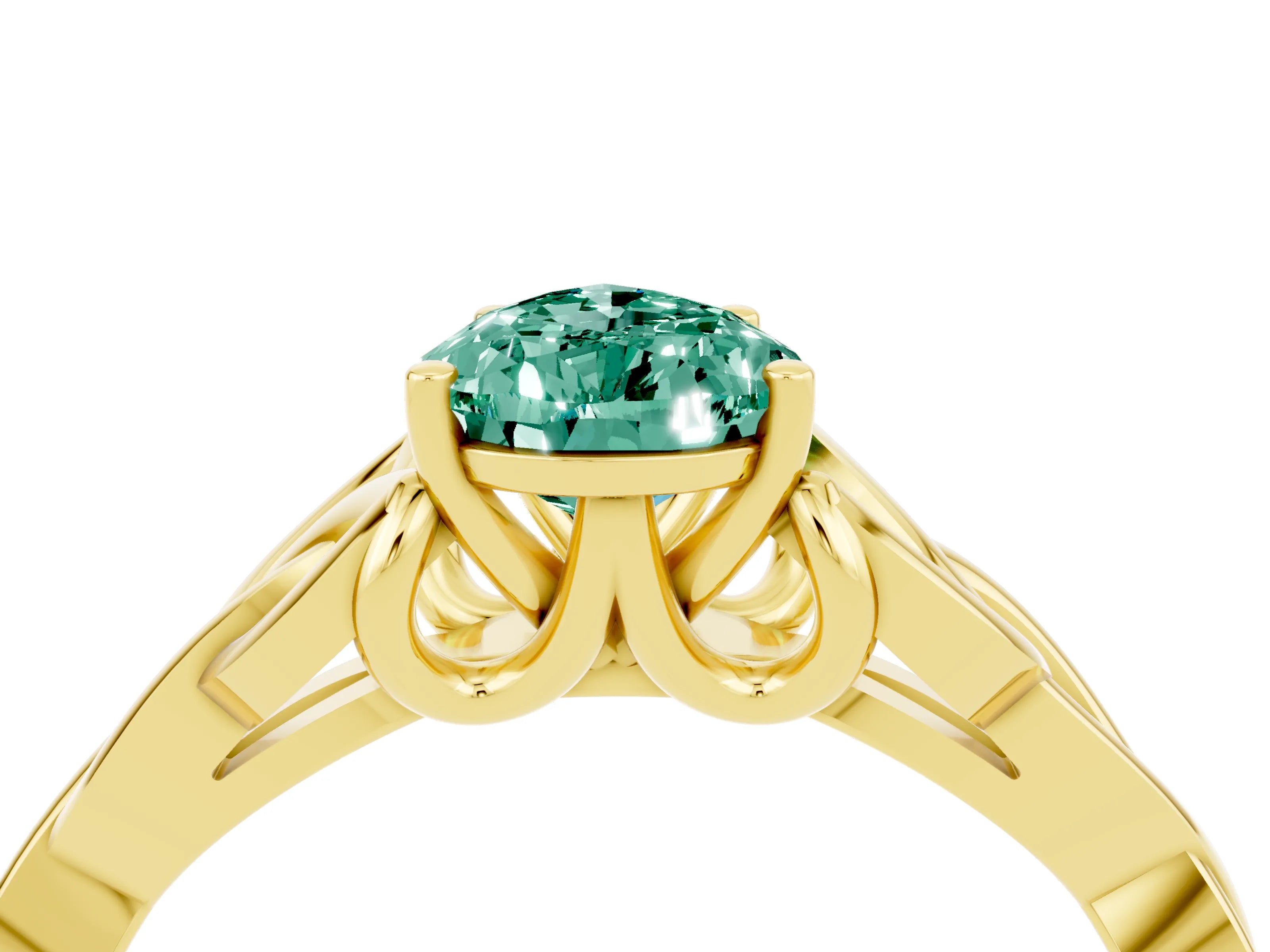 Yellow gold Pear Cut Green Sapphire Solitaire Engagement Ring with Celtic Knot Band and Four-Prong Setting_4