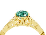 Yellow gold Pear Cut Green Sapphire Solitaire Engagement Ring with Celtic Knot Band and Four-Prong Setting_4
