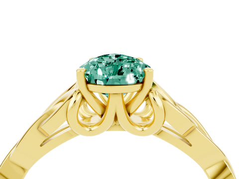 Yellow gold Pear Cut Green Sapphire Solitaire Engagement Ring with Celtic Knot Band and Four-Prong Setting_4