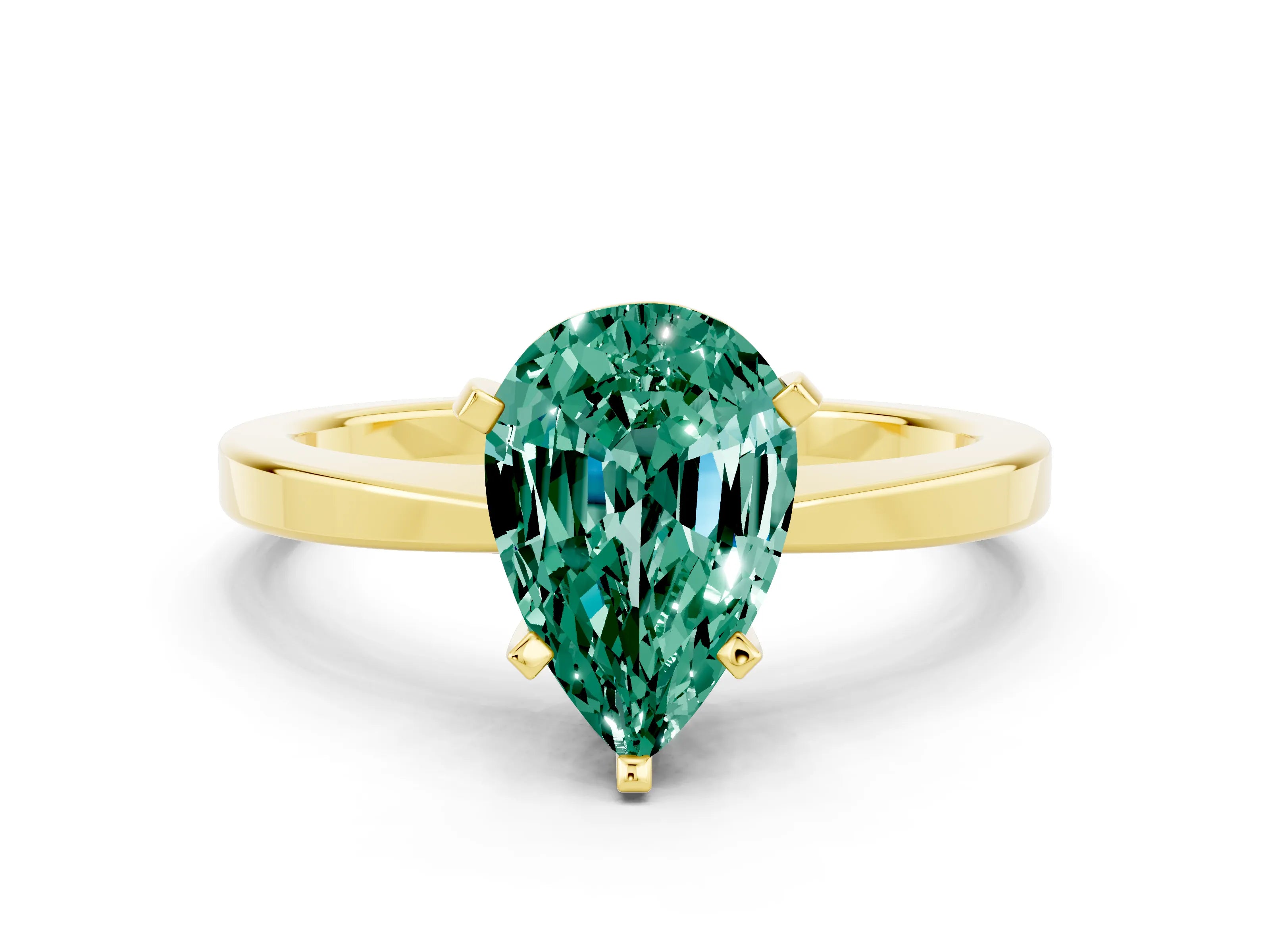 Yellow gold Pear Cut Green Sapphire Solitaire Engagement Ring with Classic Band and Four-Prong Setting_24