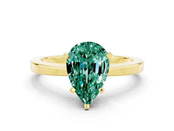 Yellow gold Pear Cut Green Sapphire Solitaire Engagement Ring with Classic Band and Four-Prong Setting