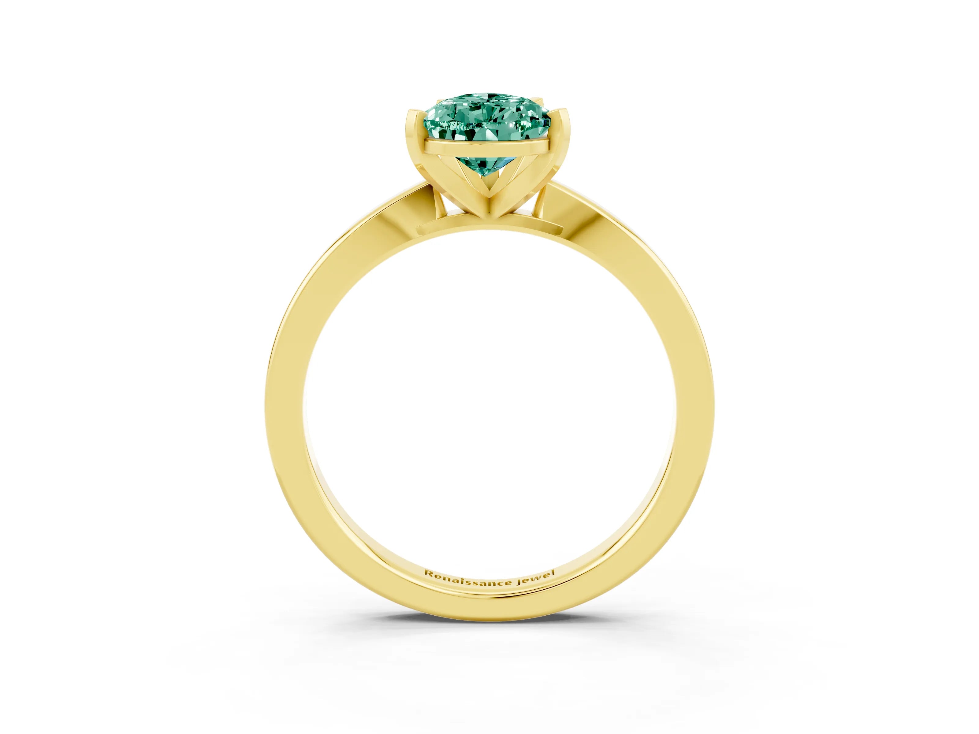 Yellow gold Pear Cut Green Sapphire Solitaire Engagement Ring with Classic Band and Four-Prong Setting_27