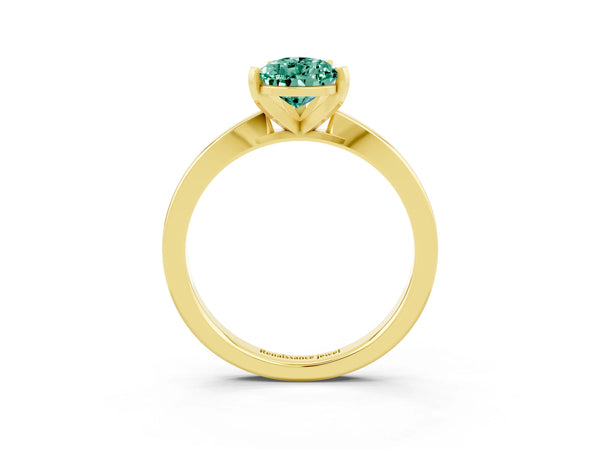 Yellow gold Pear Cut Green Sapphire Solitaire Engagement Ring with Classic Band and Four-Prong Setting